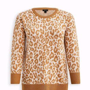 Torrid Brown Leopard Print Crew Neck Sweater